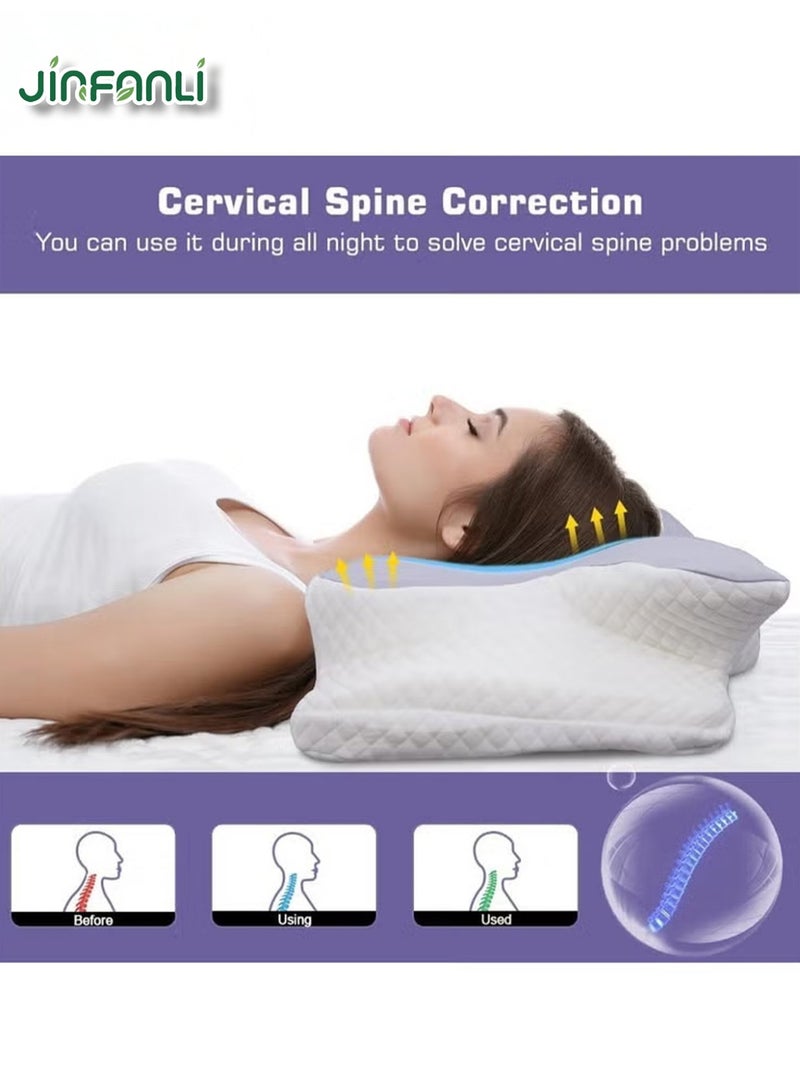 جين فان ل أنا وسادة رقبة على شكل فراشة 62 × 13 سم مع حقيبة تخزين، مناسبة لتخفيف آلام الكتف والرقبة، وسادة رقبة من إسفنج الذاكرة، مريحة، وسادة سرير داعمة للرقبة - Image 4